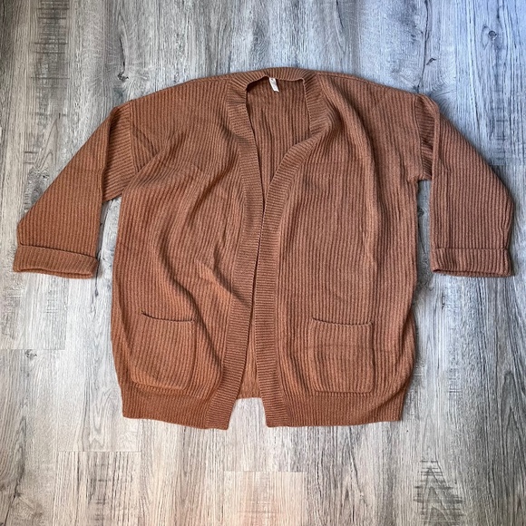 Nap 100% Cashmere Cardigan Size M Chunky Ribbed Knit Oversized Open Pockets - Picture 1 of 8